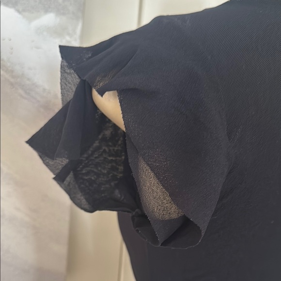 Fitted Black Cap Sleeve mesh top with Ruffled Details - Picture 4 of 8